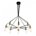 Gabriel Industrial 8 Light Ceiling Pendant Light In Satin Black And Antique Gold Finish GAB0854