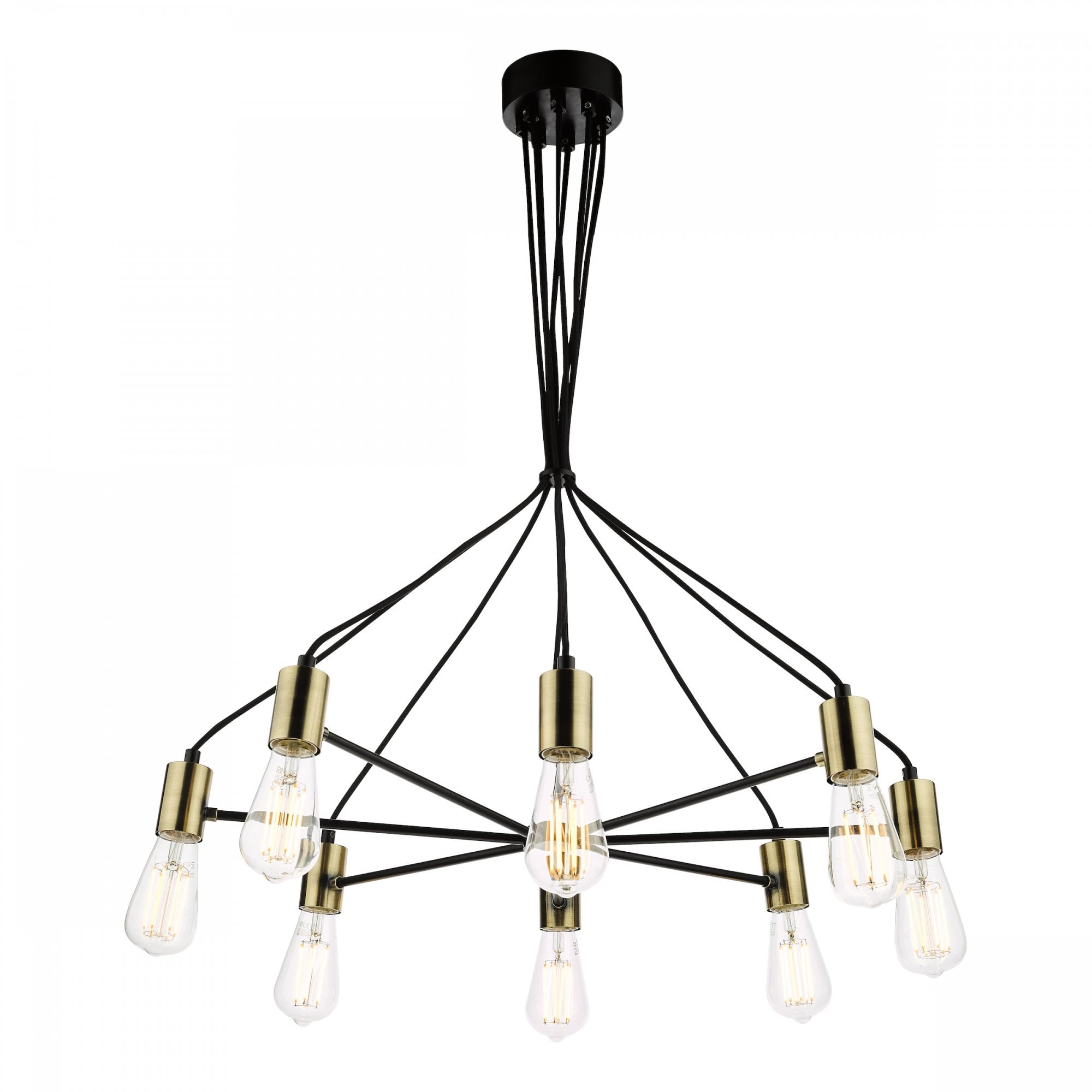Gabriel Industrial 8 Light Ceiling Pendant Light In Satin Black And Antique Gold Finish GAB0854