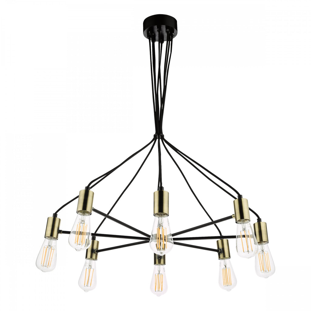 Gabriel Industrial 8 Light Ceiling Pendant Light In Satin Black And Antique Gold Finish GAB0854