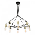 Gabriel Industrial 8 Light Ceiling Pendant Light In Satin Black And Antique Gold Finish GAB0854