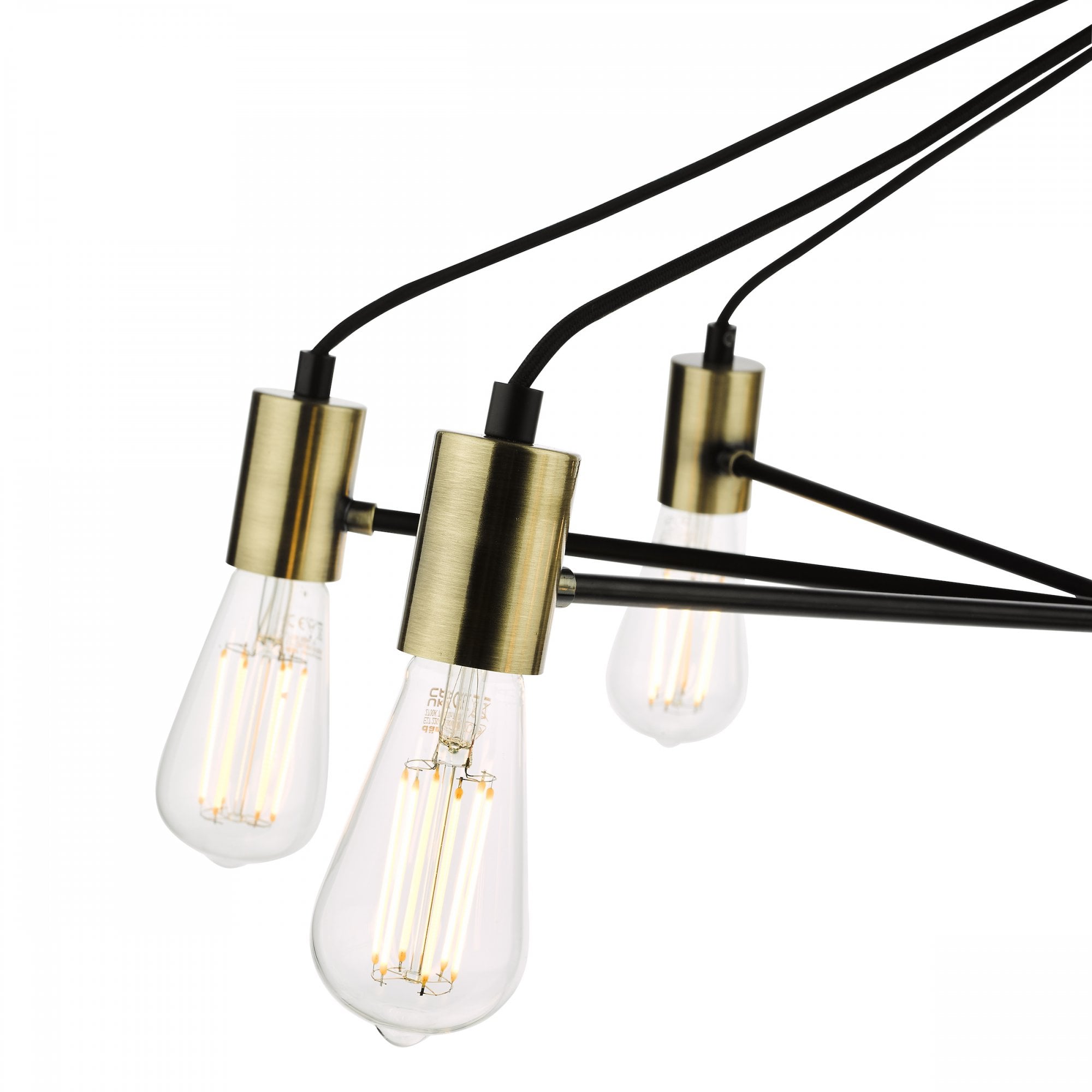 Gabriel Industrial 8 Light Ceiling Pendant Light In Satin Black And Antique Gold Finish GAB0854