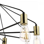 Gabriel Industrial 8 Light Ceiling Pendant Light In Satin Black And Antique Gold Finish GAB0854