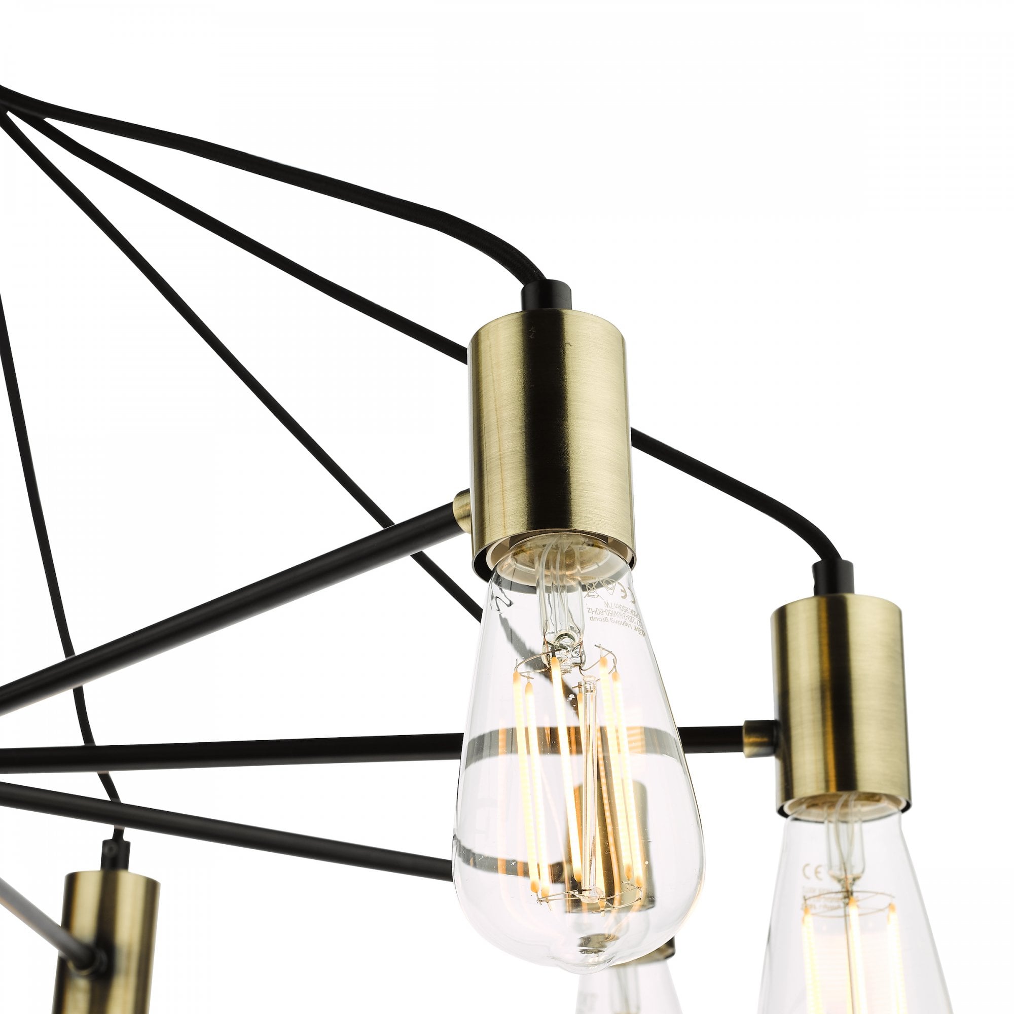 Gabriel Industrial 8 Light Ceiling Pendant Light In Satin Black And Antique Gold Finish GAB0854