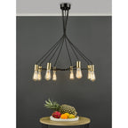Gabriel Industrial 8 Light Ceiling Pendant Light In Satin Black And Antique Gold Finish GAB0854
