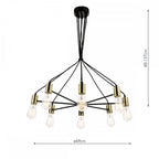 Gabriel Industrial 8 Light Ceiling Pendant Light In Satin Black And Antique Gold Finish GAB0854