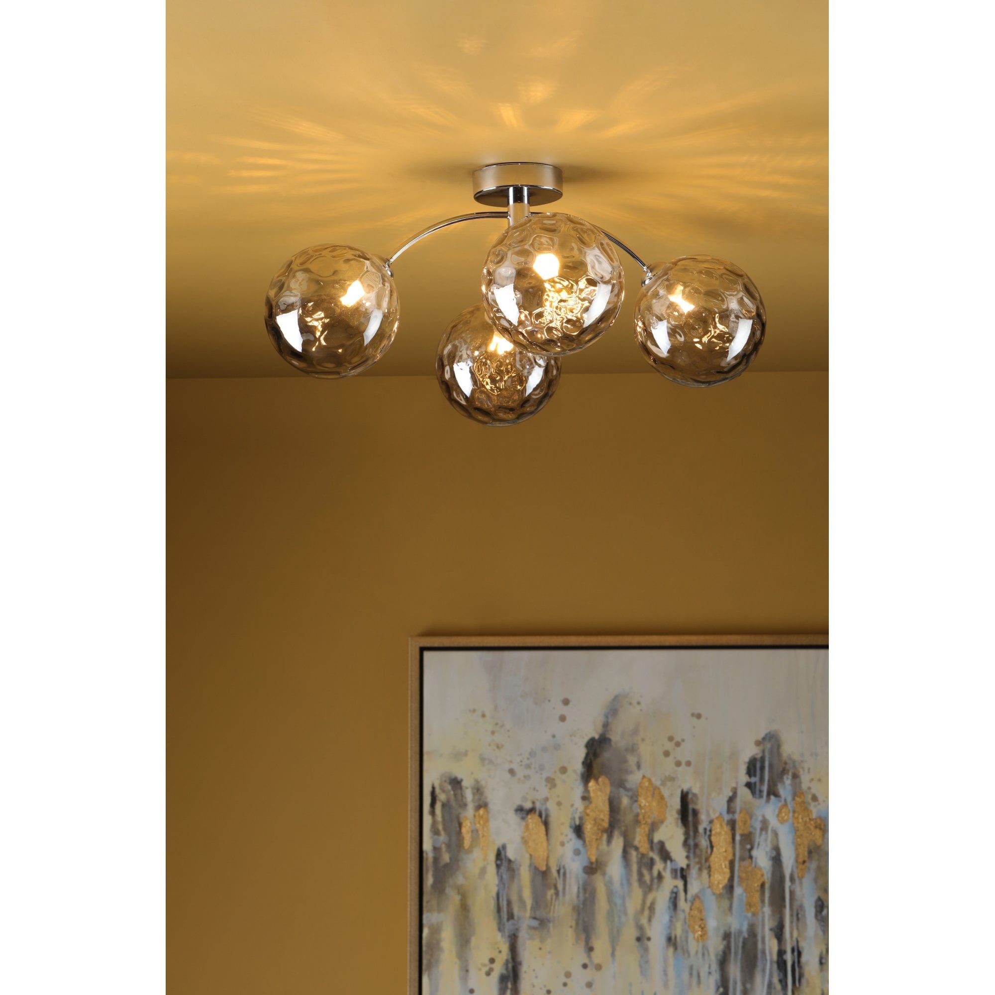 Izzy 4 Light Semi Flush Ceiling Light In Polished Chrome With Smoked Dimpled Glass IZZ0450-10