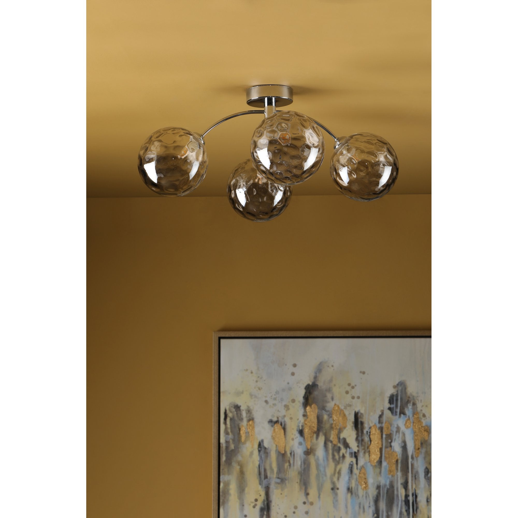 Izzy 4 Light Semi Flush Ceiling Light In Polished Chrome With Smoked Dimpled Glass IZZ0450-10