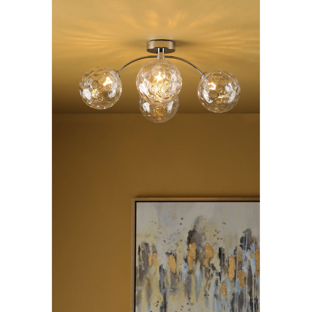 Izzy 4 Light Semi Flush Ceiling Light In Polished Chrome With Clear Dimpled Glass IZZ0450-12