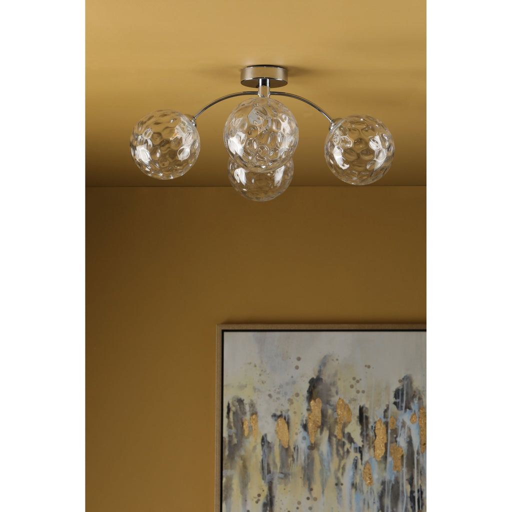 Izzy 4 Light Semi Flush Ceiling Light In Polished Chrome With Clear Dimpled Glass IZZ0450-12