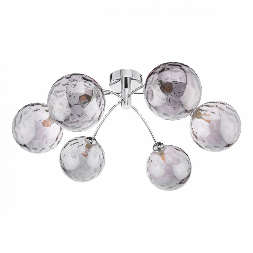 Izzy 6 Light Semi Flush Ceiling Light In Polished Chrome With Smoked Dimpled Glass IZZ0650-10