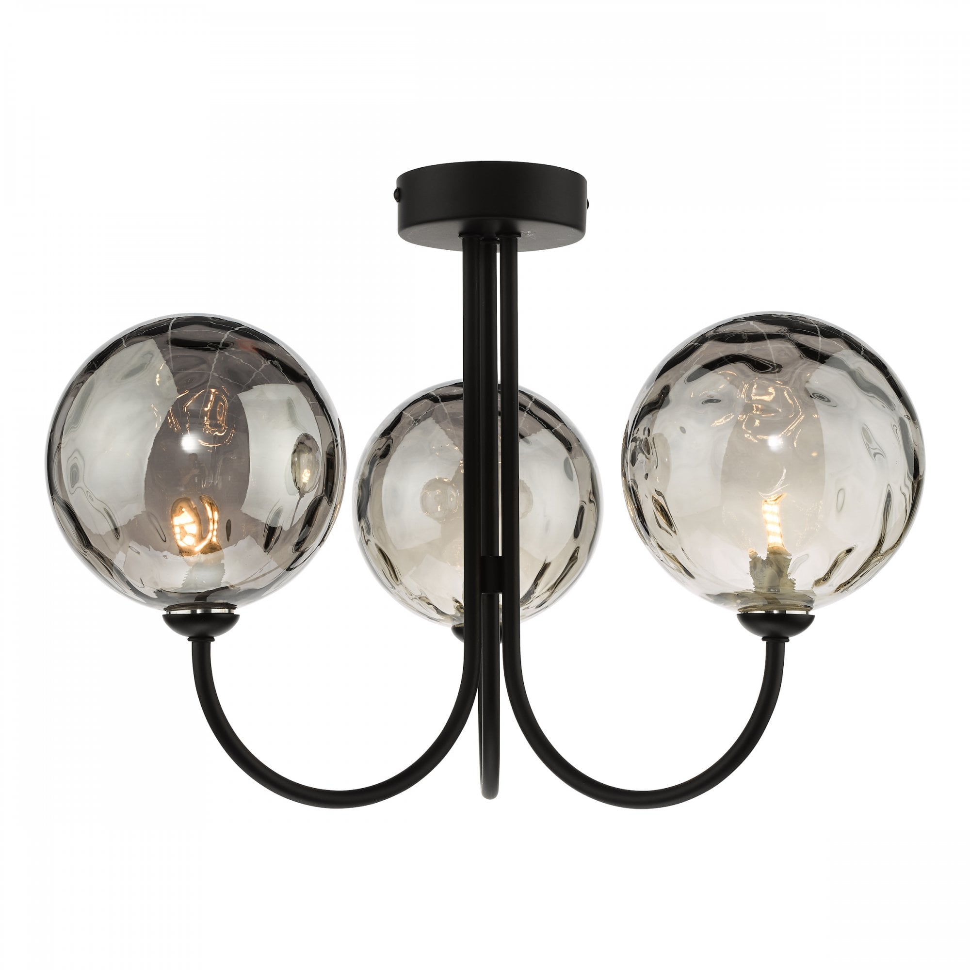 Jared 3 Light Semi Flush Ceiling Light In Matt Black With Smoked Dimpled Glass JAR0322-10