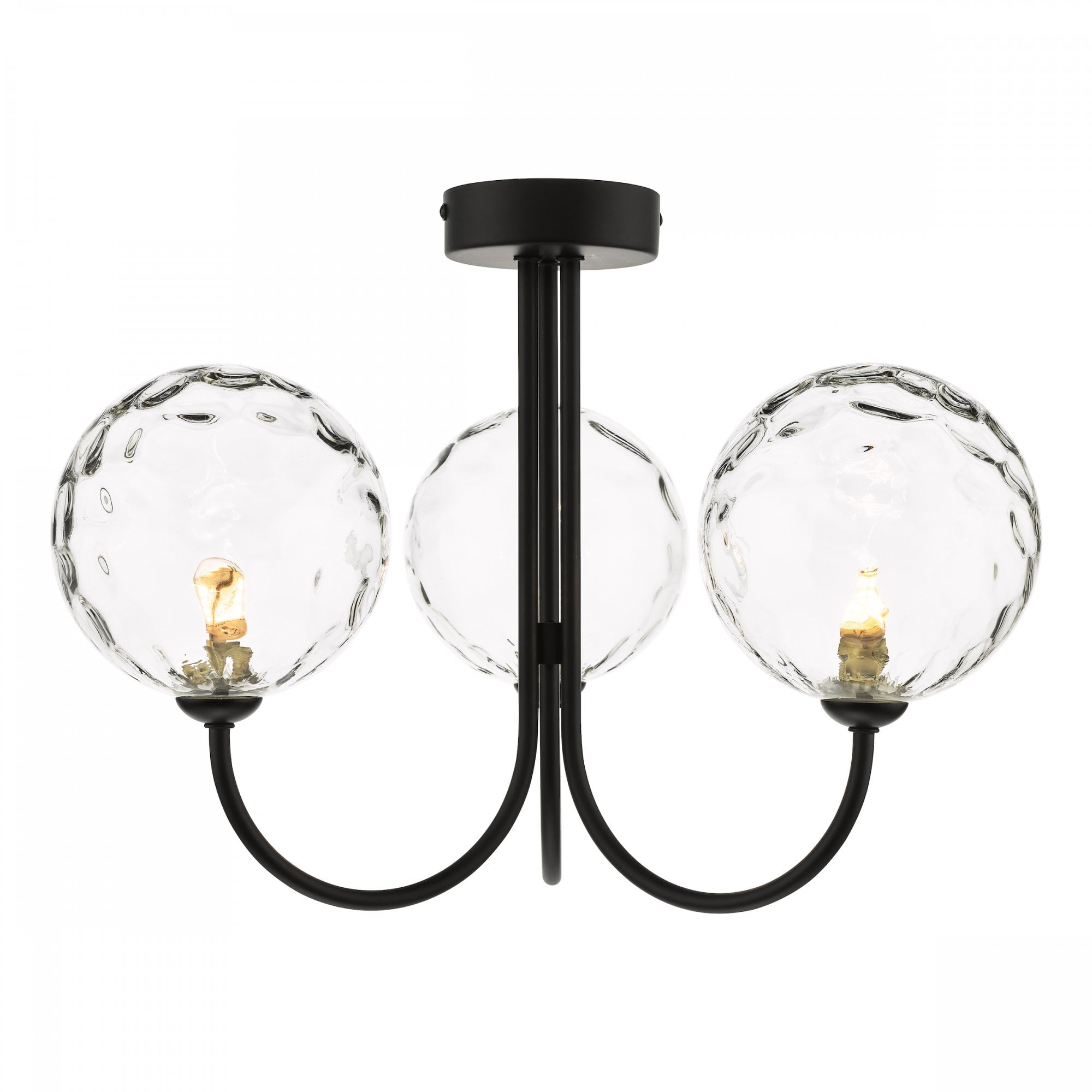 Jared 3 Light Semi Flush Ceiling Light In Matt Black With Clear Dimpled Glass JAR0322-12