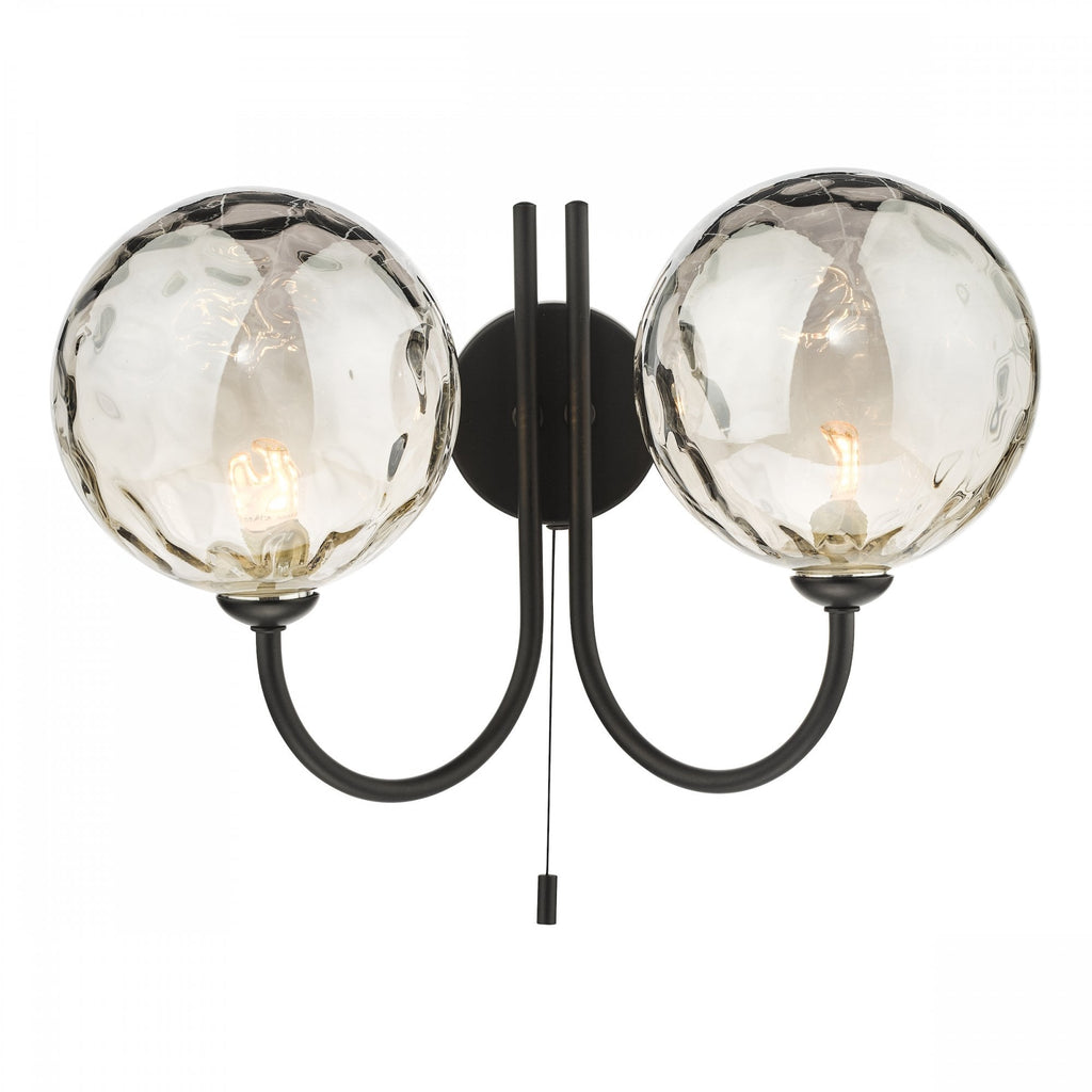 Jared 2 Light Wall Light In Matt Black With Smoked Dimpled Glass JAR0922-10
