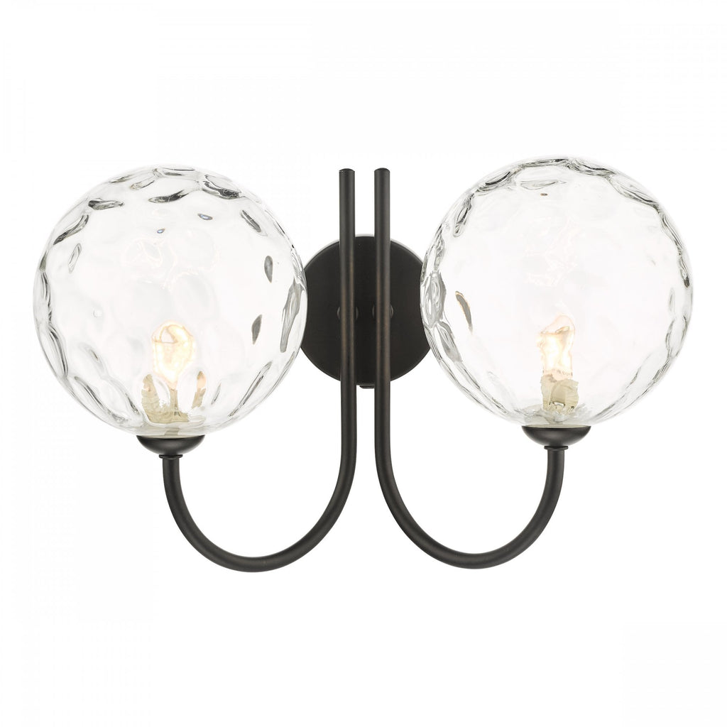 Jared 2 Light Wall Light In Matt Black With Clear Dimpled Glass JAR0922-12
