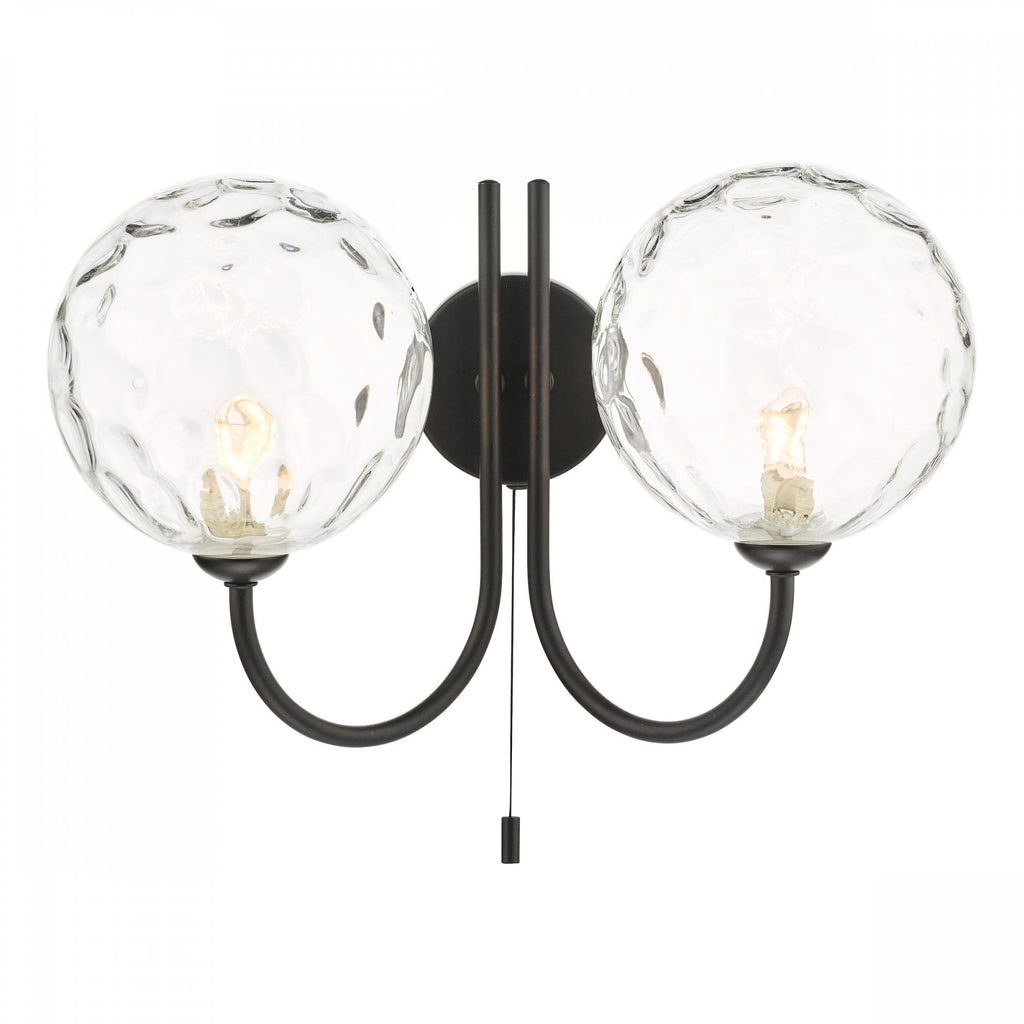 Jared 2 Light Wall Light In Matt Black With Clear Dimpled Glass JAR0922-12