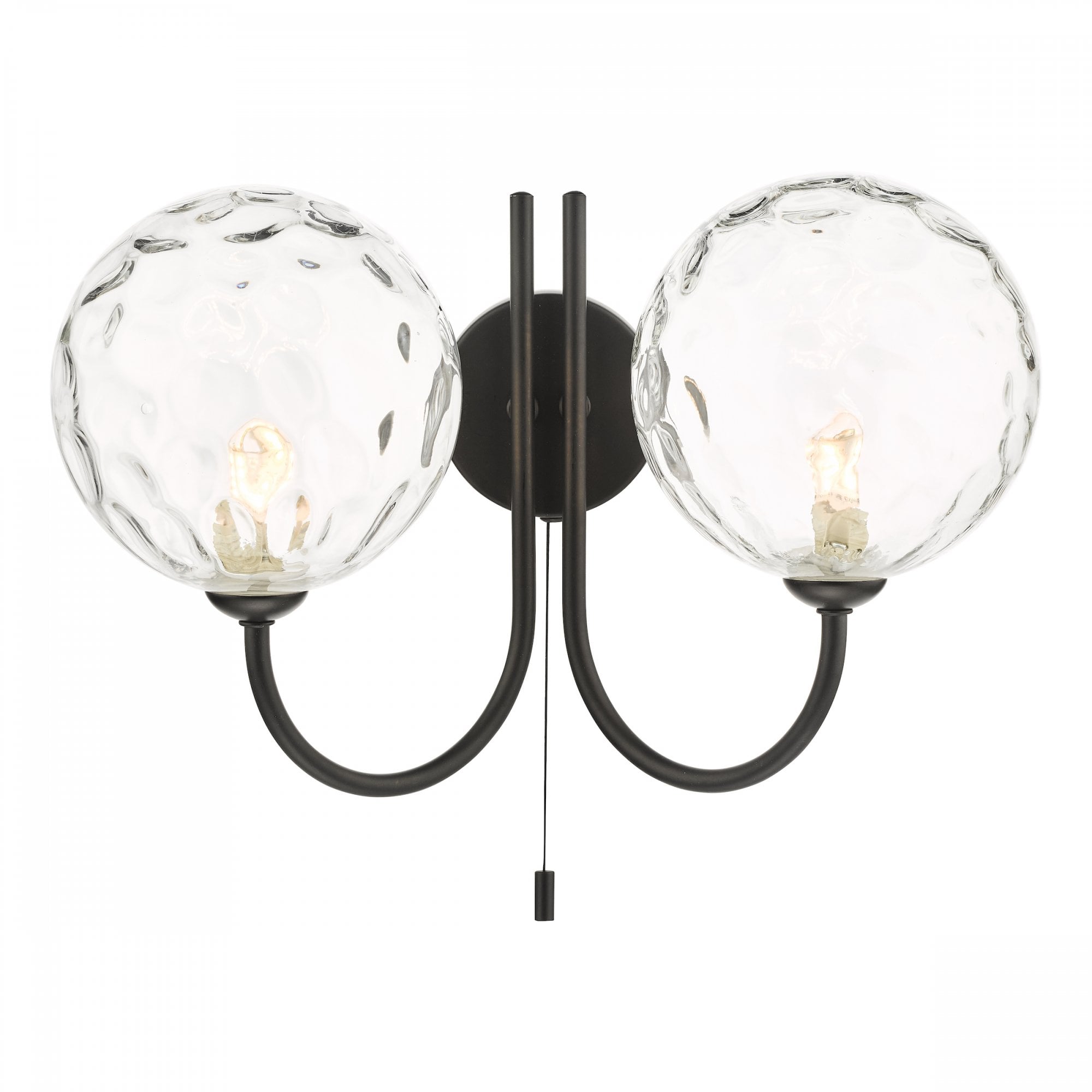 Jared 2 Light Wall Light In Matt Black With Clear Dimpled Glass JAR0922-12