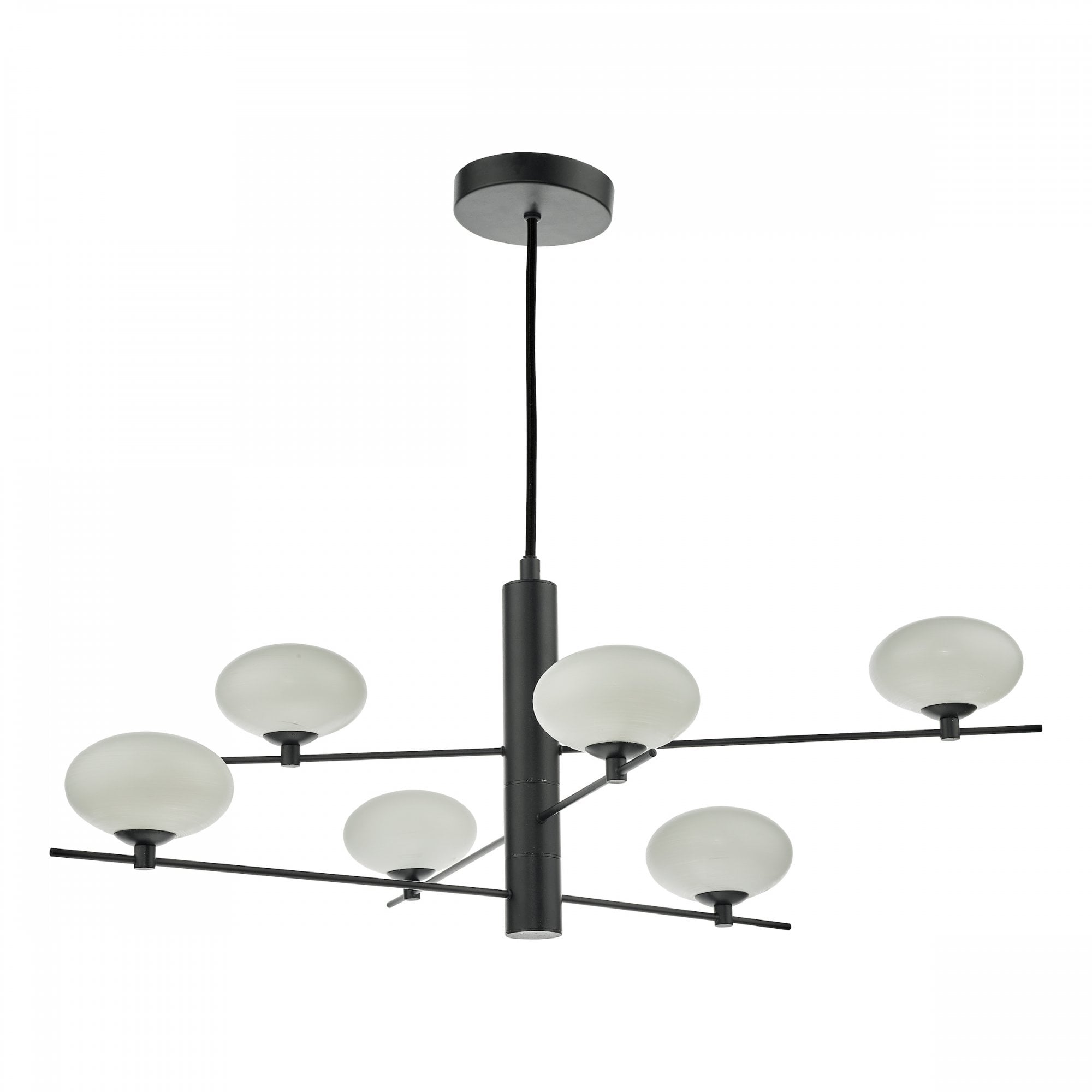 Jasper 6 Light Ceiling Pendant Light In Matt Black Finish With Opal Glass Shades JAS0622