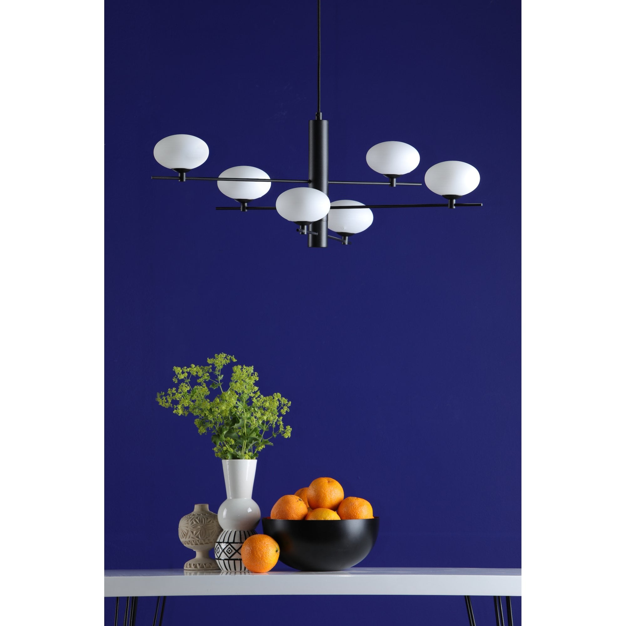 Jasper 6 Light Ceiling Pendant Light In Matt Black Finish With Opal Glass Shades JAS0622