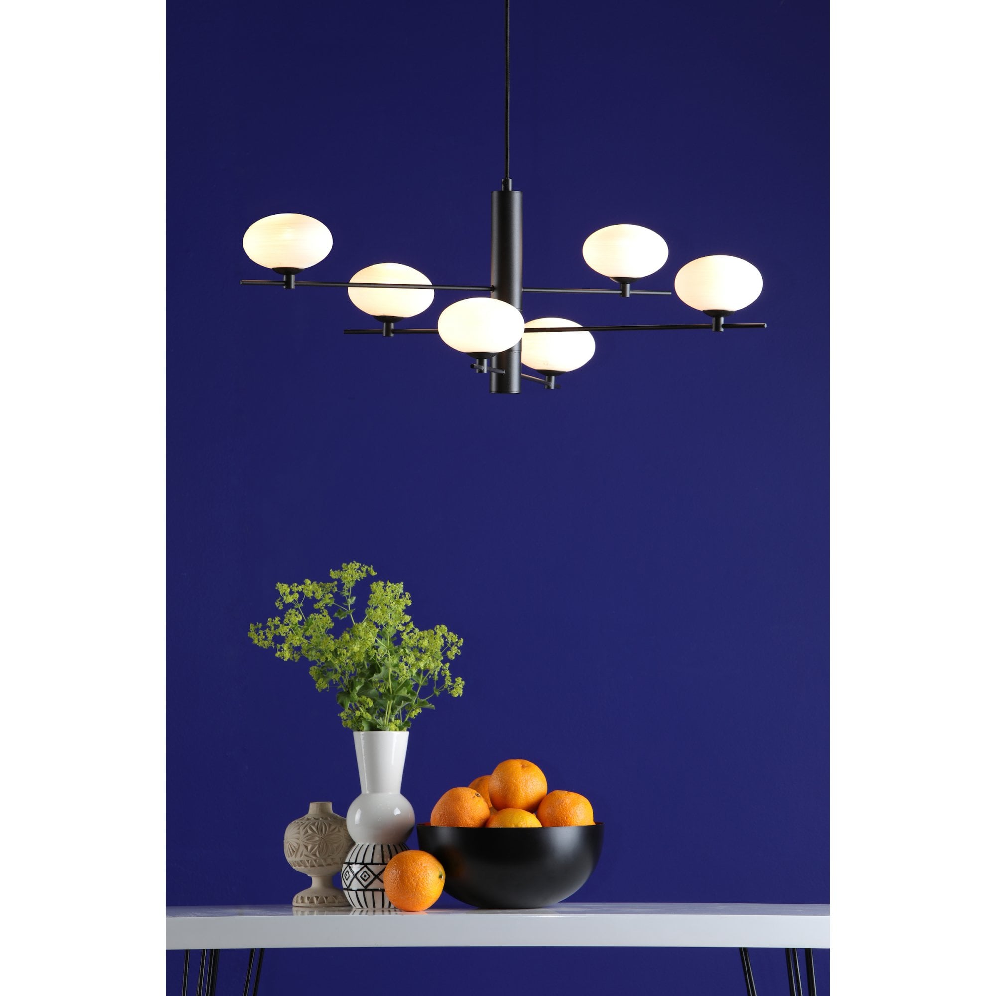 Jasper 6 Light Ceiling Pendant Light In Matt Black Finish With Opal Glass Shades JAS0622
