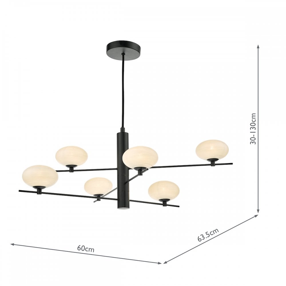 Jasper 6 Light Ceiling Pendant Light In Matt Black Finish With Opal Glass Shades JAS0622
