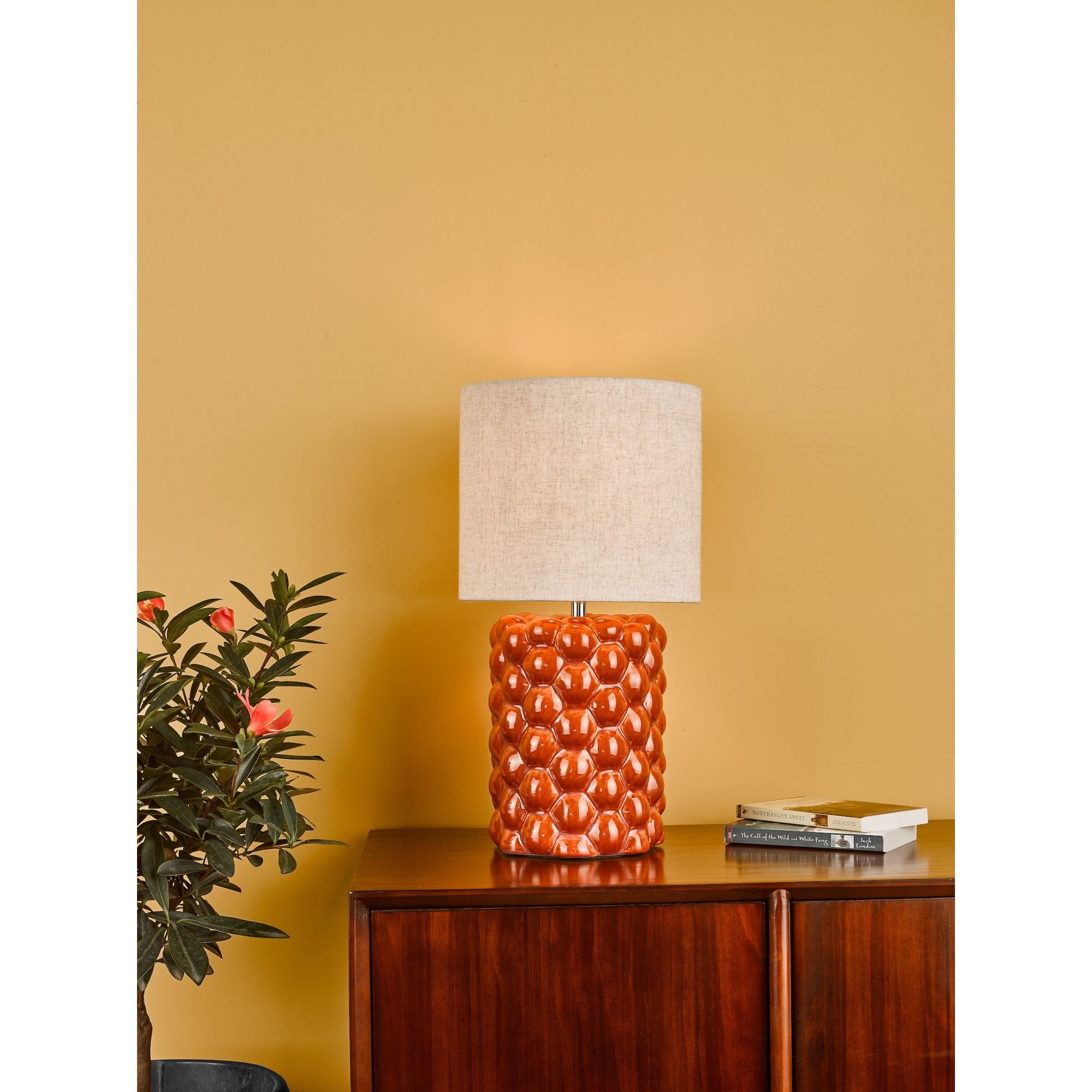 Jayden Modern Table Lamp In Orange Glaze With Cotton Shade JAY4211