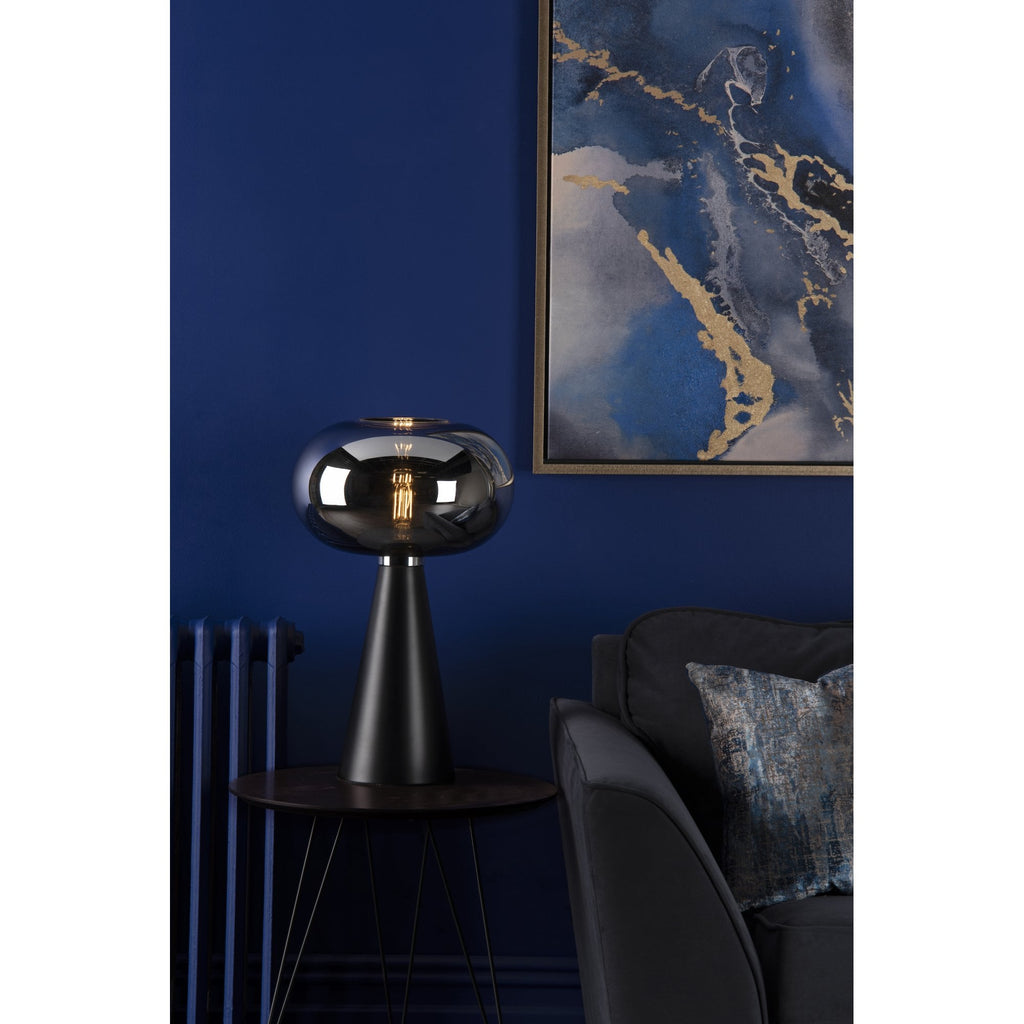 Jensen Modern Table Lamp In Satin Black With Smoked Glass Shade JEN4222