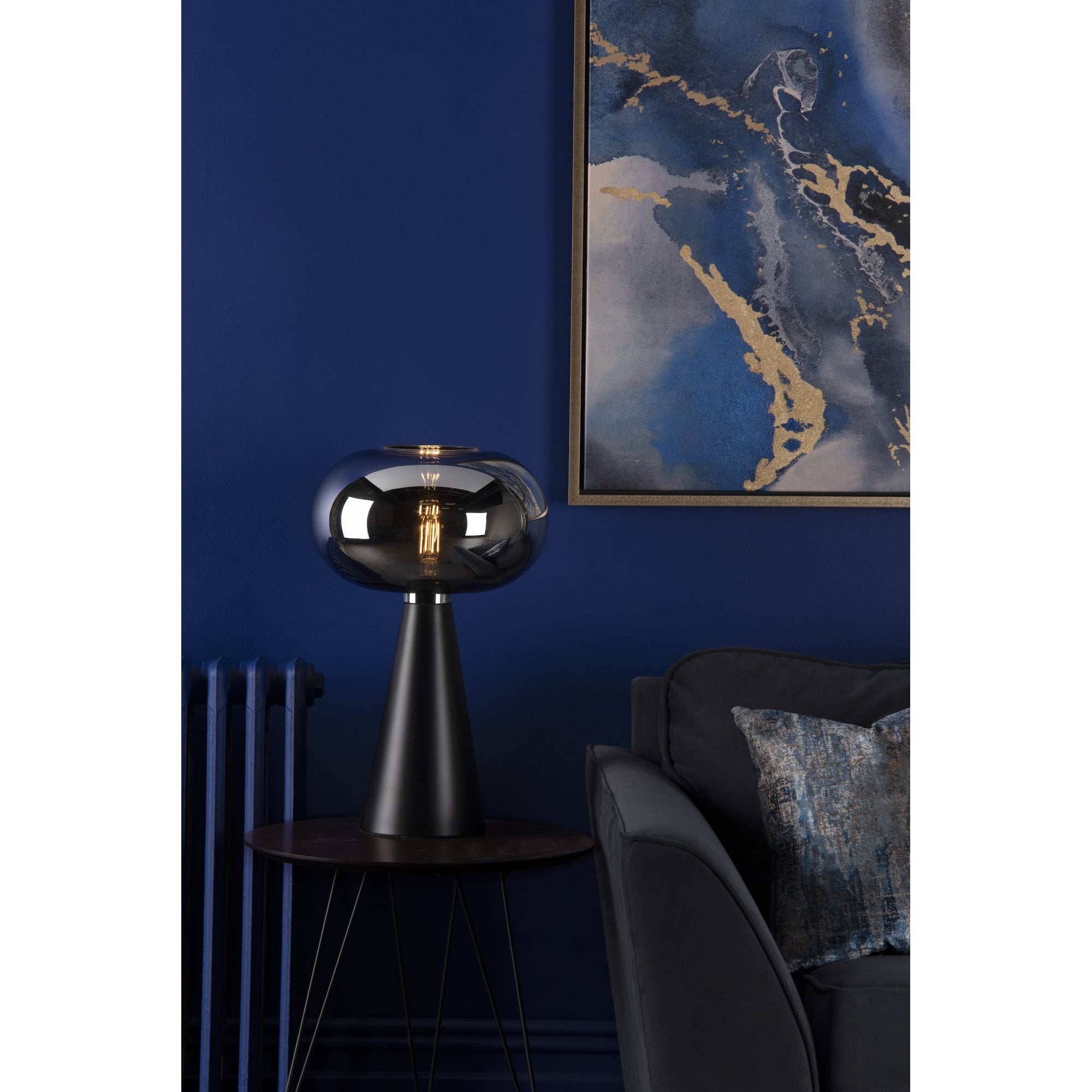 Jensen Modern Table Lamp In Satin Black With Smoked Glass Shade JEN4222