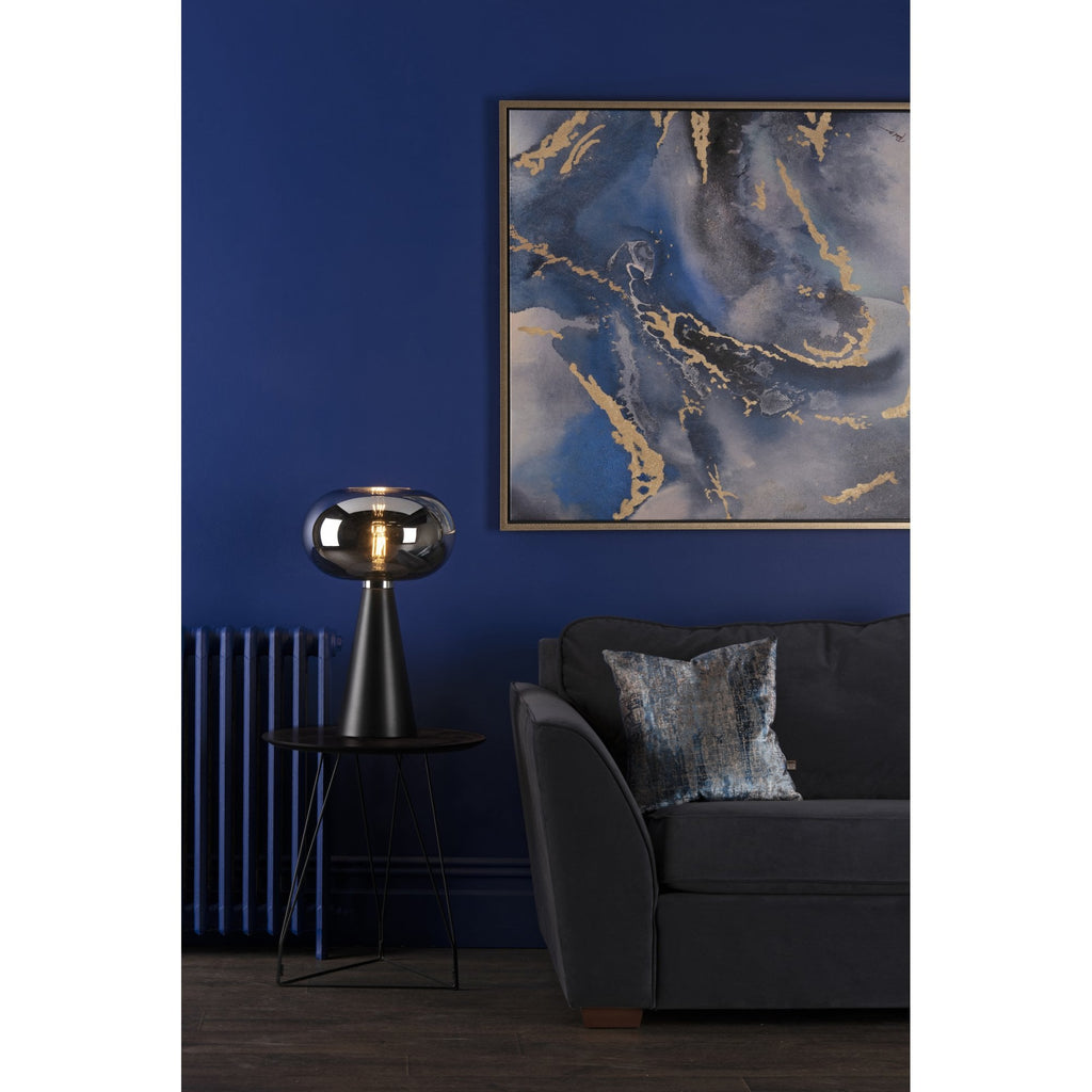 Jensen Modern Table Lamp In Satin Black With Smoked Glass Shade JEN4222