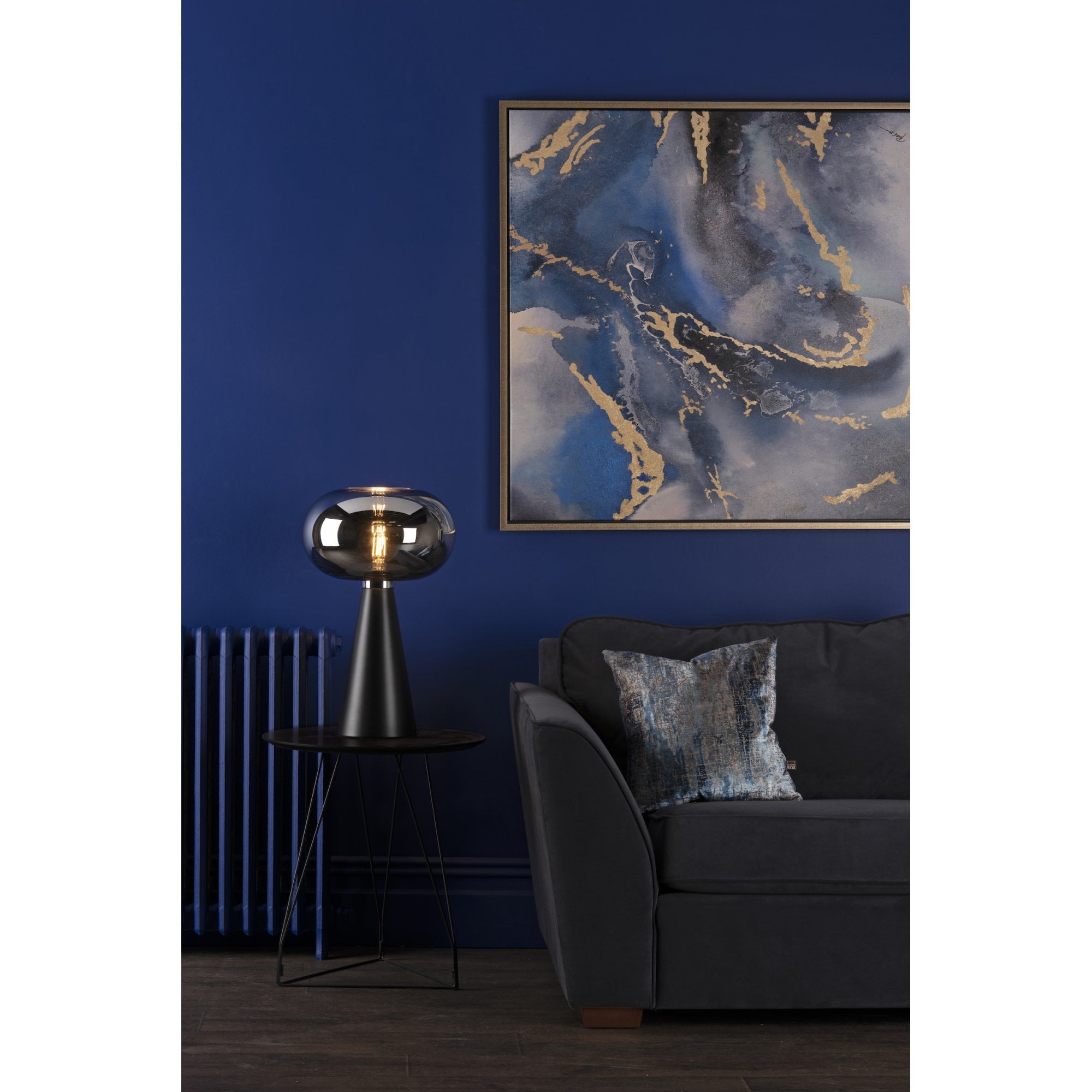 Jensen Modern Table Lamp In Satin Black With Smoked Glass Shade JEN4222