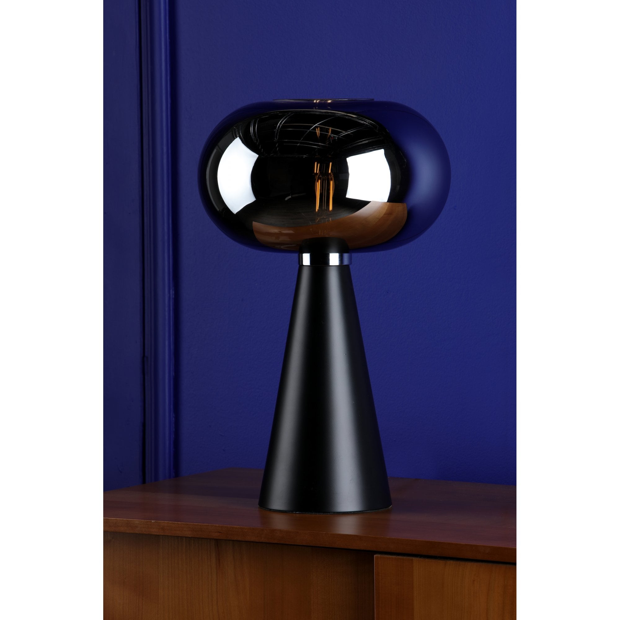 Jensen Modern Table Lamp In Satin Black With Smoked Glass Shade JEN4222