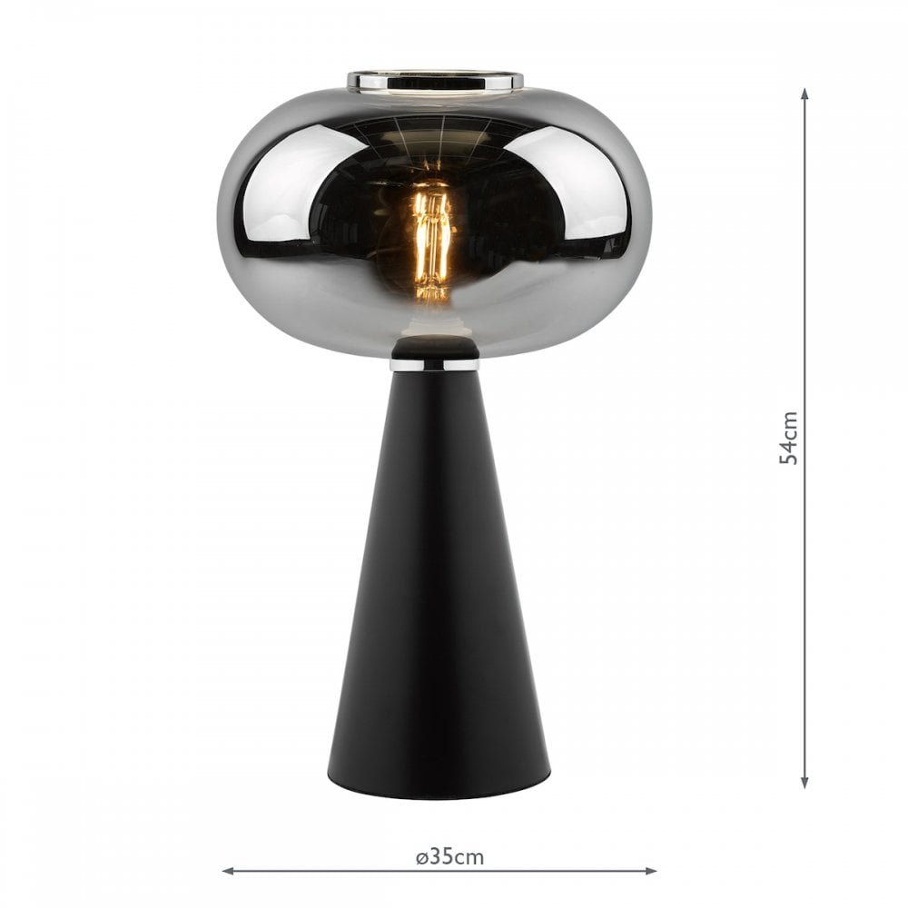 Jensen Modern Table Lamp In Satin Black With Smoked Glass Shade JEN4222