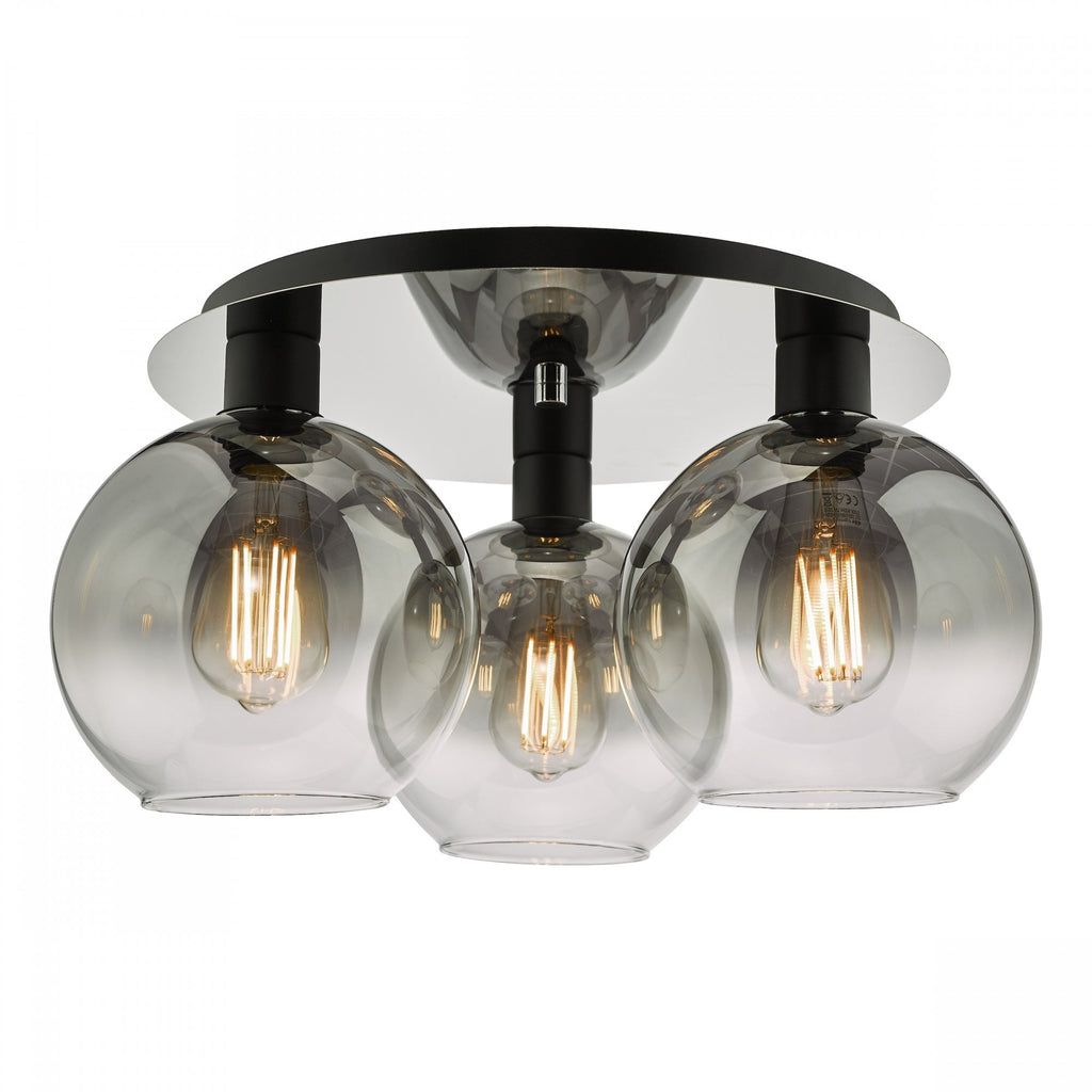 Lycia 3 Light Flush Ceiling Light In Matt Black Finish With Smoked Ombre Glass Shades LYC5322