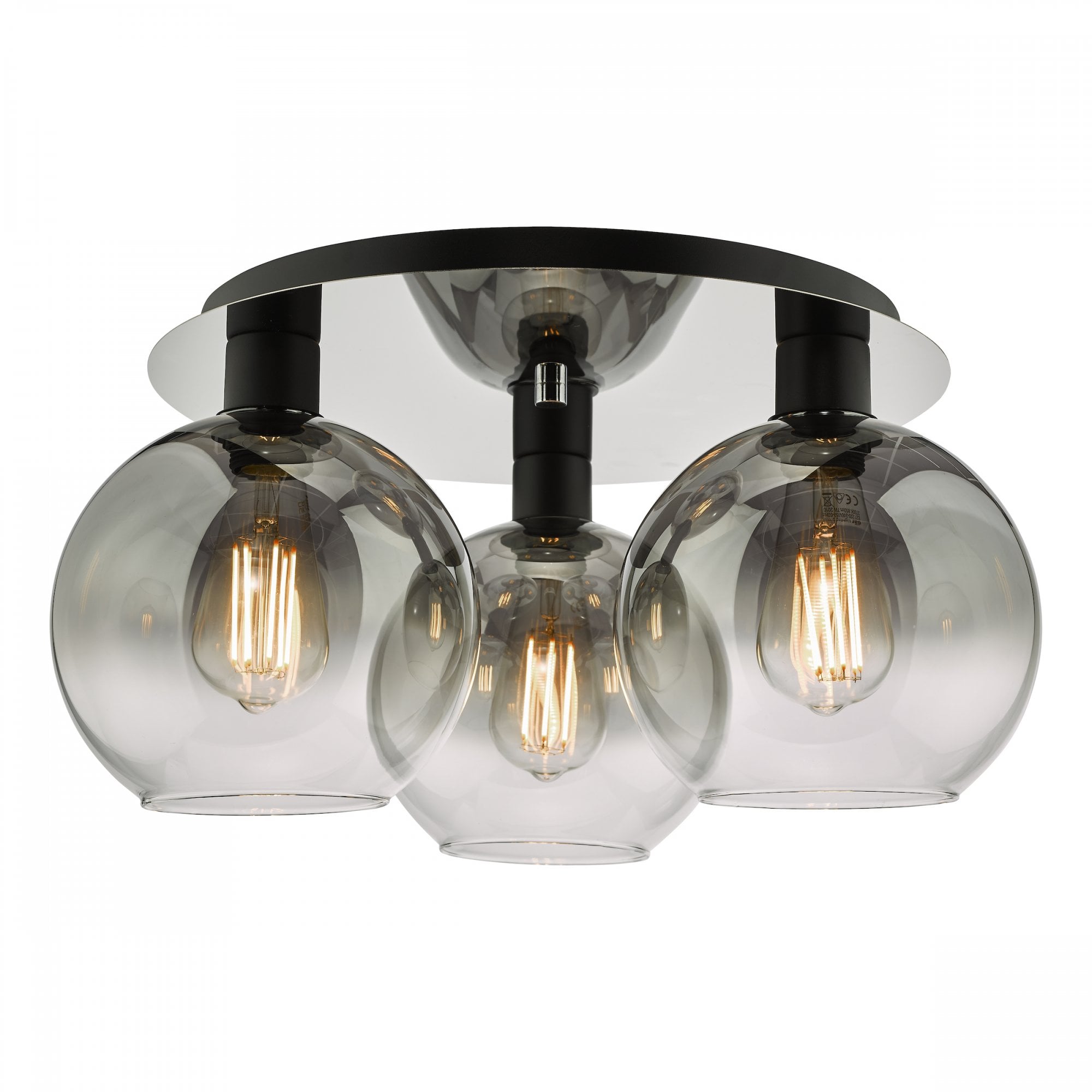 Lycia 3 Light Flush Ceiling Light In Matt Black Finish With Smoked Ombre Glass Shades LYC5322