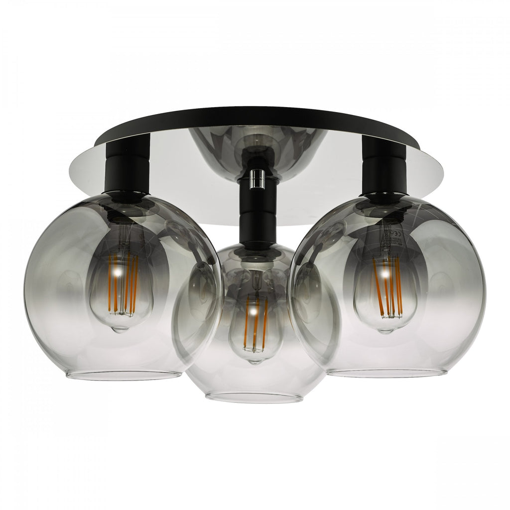 Lycia 3 Light Flush Ceiling Light In Matt Black Finish With Smoked Ombre Glass Shades LYC5322