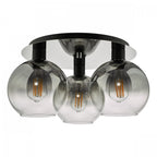 Lycia 3 Light Flush Ceiling Light In Matt Black Finish With Smoked Ombre Glass Shades LYC5322