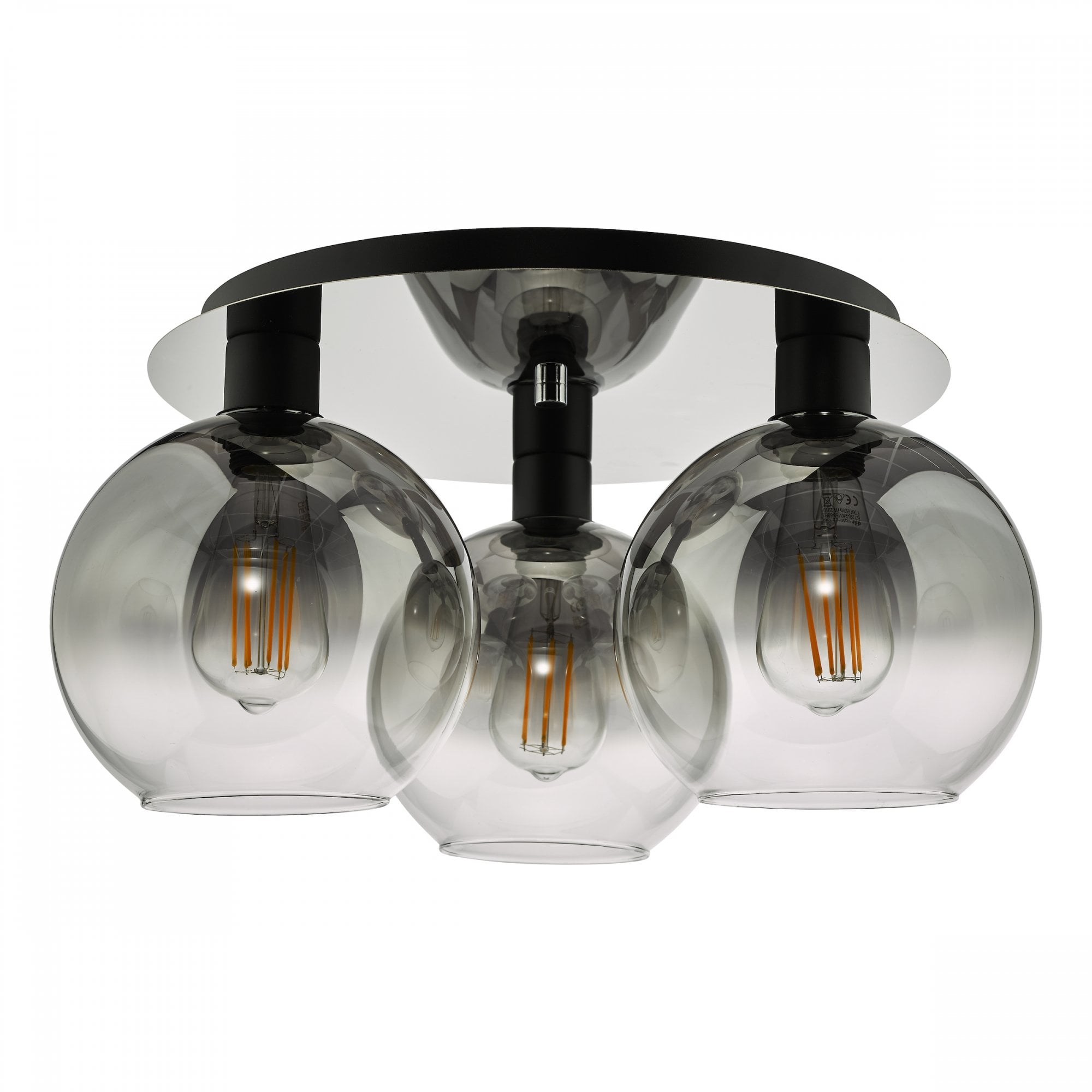 Lycia 3 Light Flush Ceiling Light In Matt Black Finish With Smoked Ombre Glass Shades LYC5322