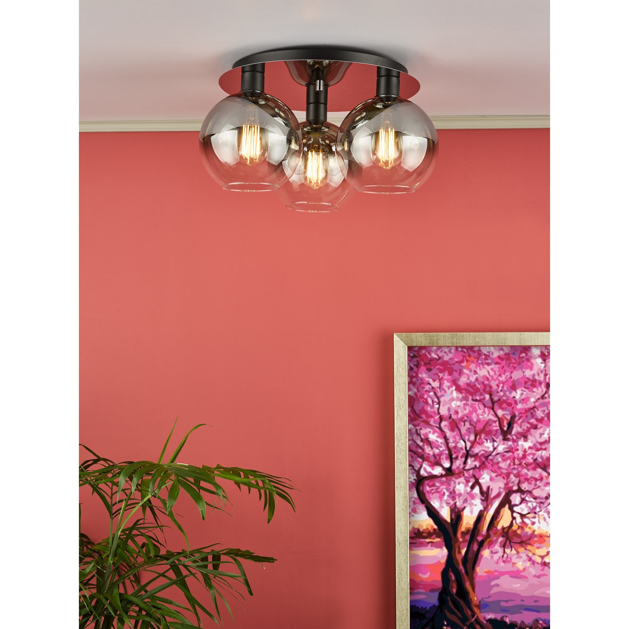 Lycia 3 Light Flush Ceiling Light In Matt Black Finish With Smoked Ombre Glass Shades LYC5322
