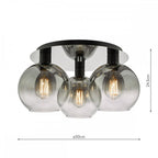 Lycia 3 Light Flush Ceiling Light In Matt Black Finish With Smoked Ombre Glass Shades LYC5322