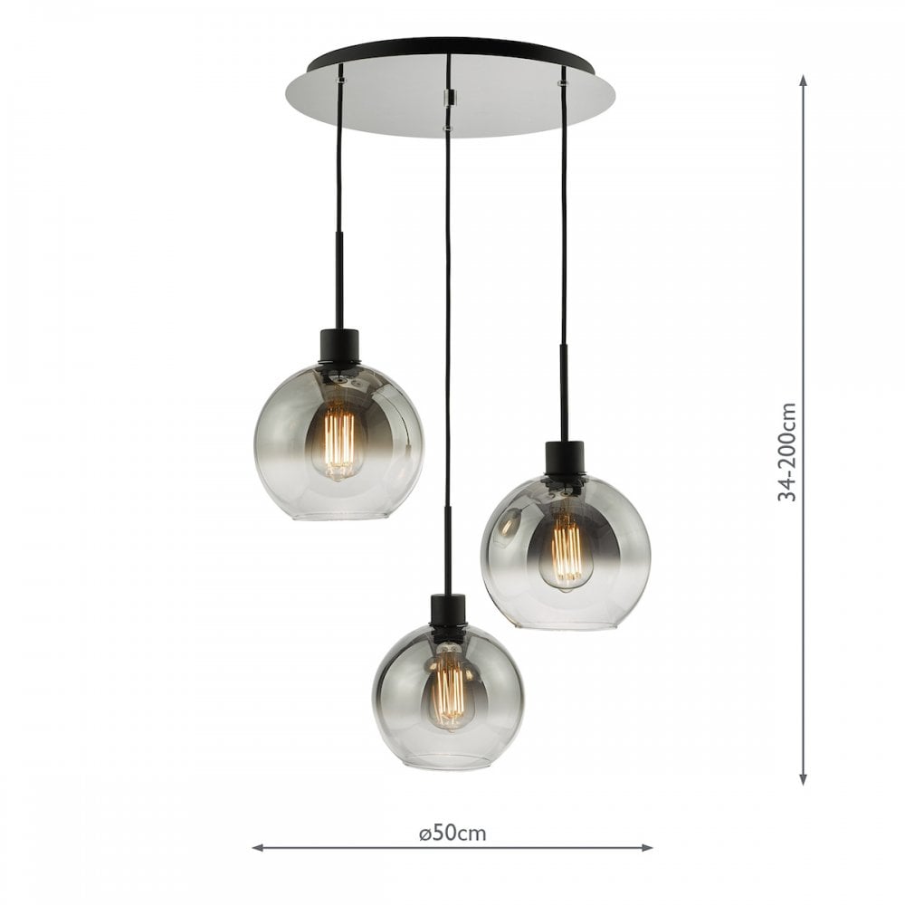 Lycia 3 Light Cluster Ceiling Pendant Light With Smoked Ombre Glass Shades LYC8822