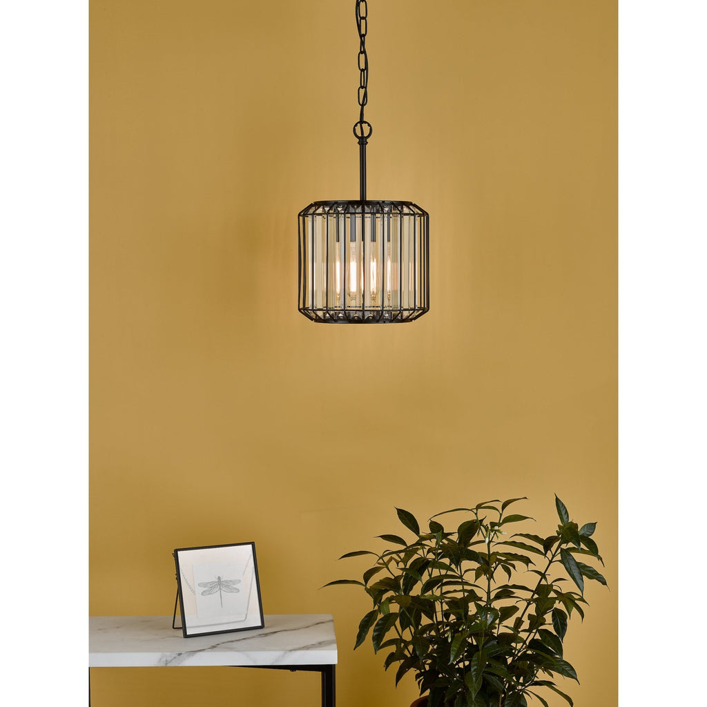 Naeva Contemporary Ceiling Pendant Light In Satin Black Finish With Crystal Glass NAE0122