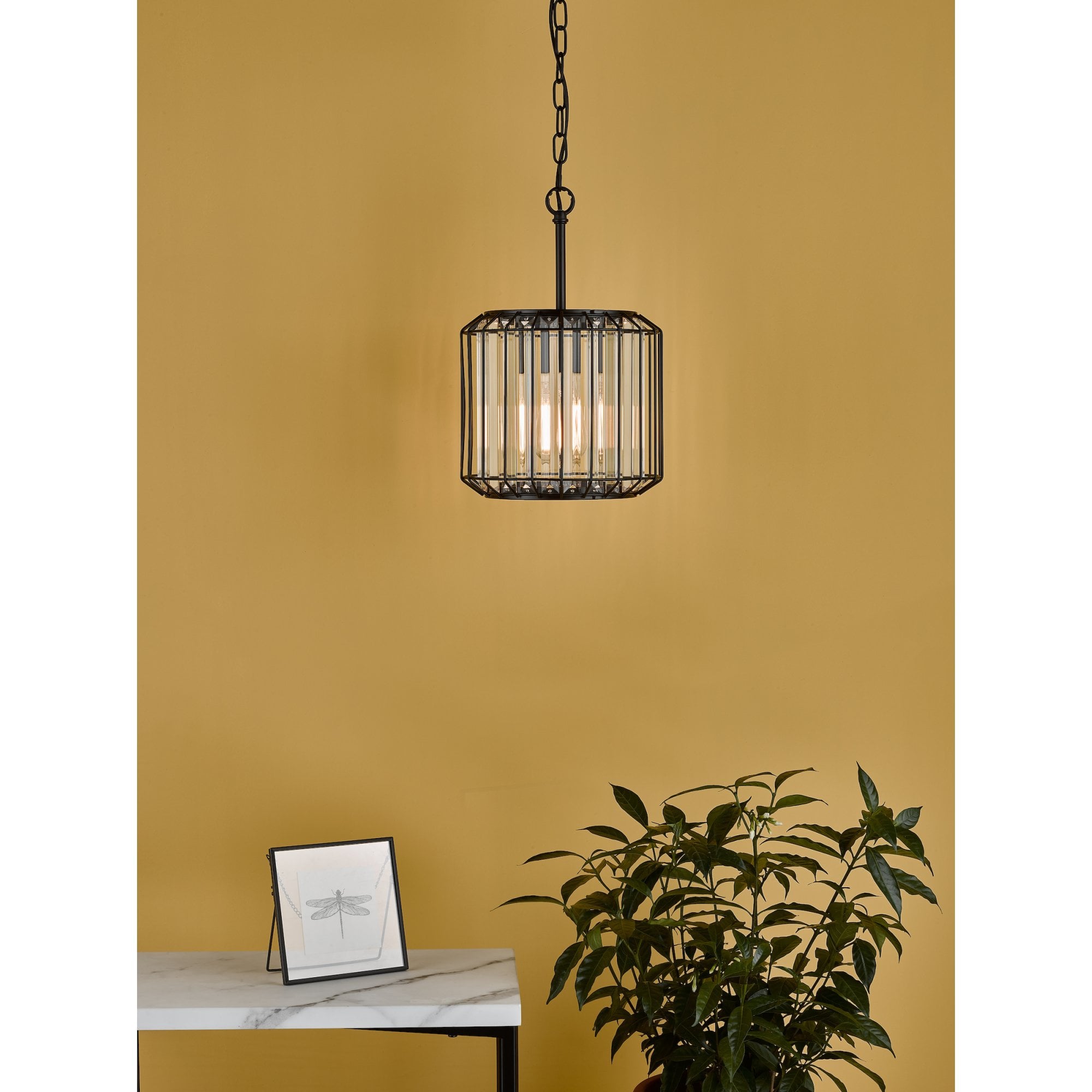 Naeva Contemporary Ceiling Pendant Light In Satin Black Finish With Crystal Glass NAE0122