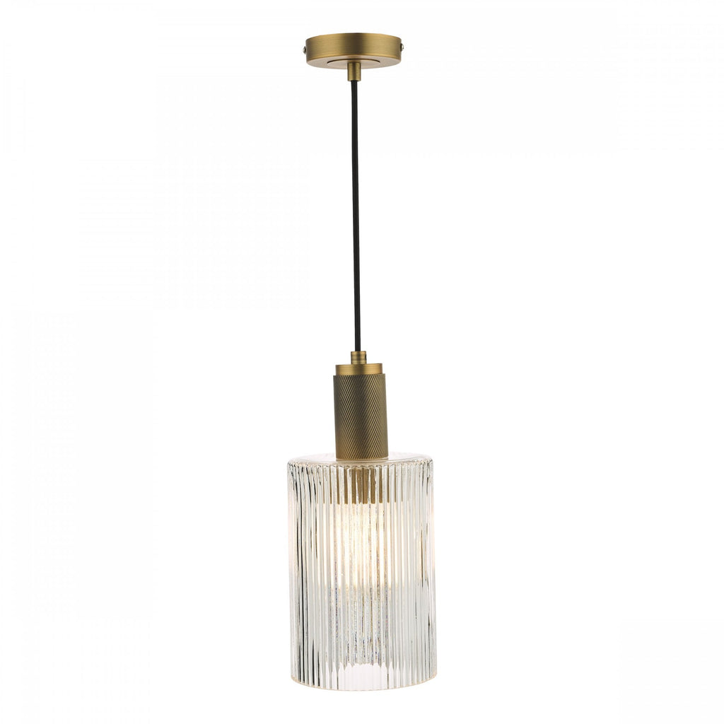 Nikolas Classic Ceiling Pendant Light In Natural Solid Brass With Ribbed Glass NIK0140-E01