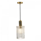 Nikolas Classic Ceiling Pendant Light In Natural Solid Brass With Ribbed Glass NIK0140-E01