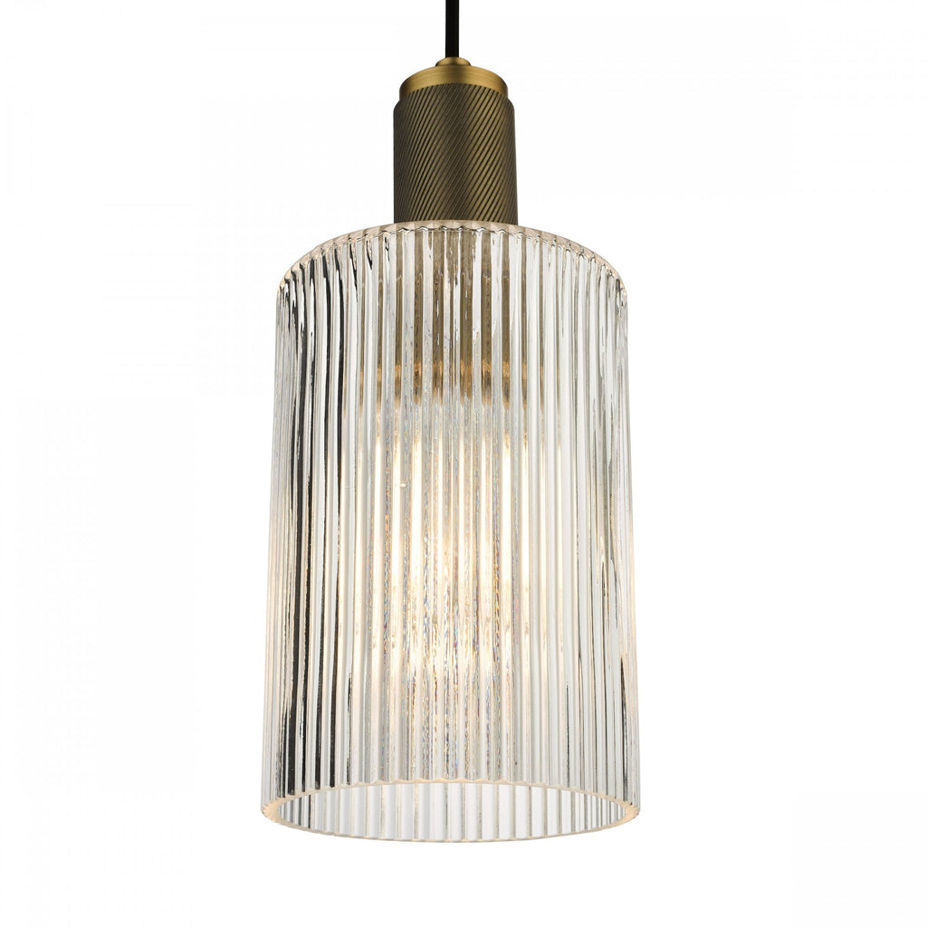 Nikolas Classic Ceiling Pendant Light In Natural Solid Brass With Ribbed Glass NIK0140-E01