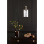 Nikolas Classic Ceiling Pendant Light In Natural Solid Brass With Ribbed Glass NIK0140-E01