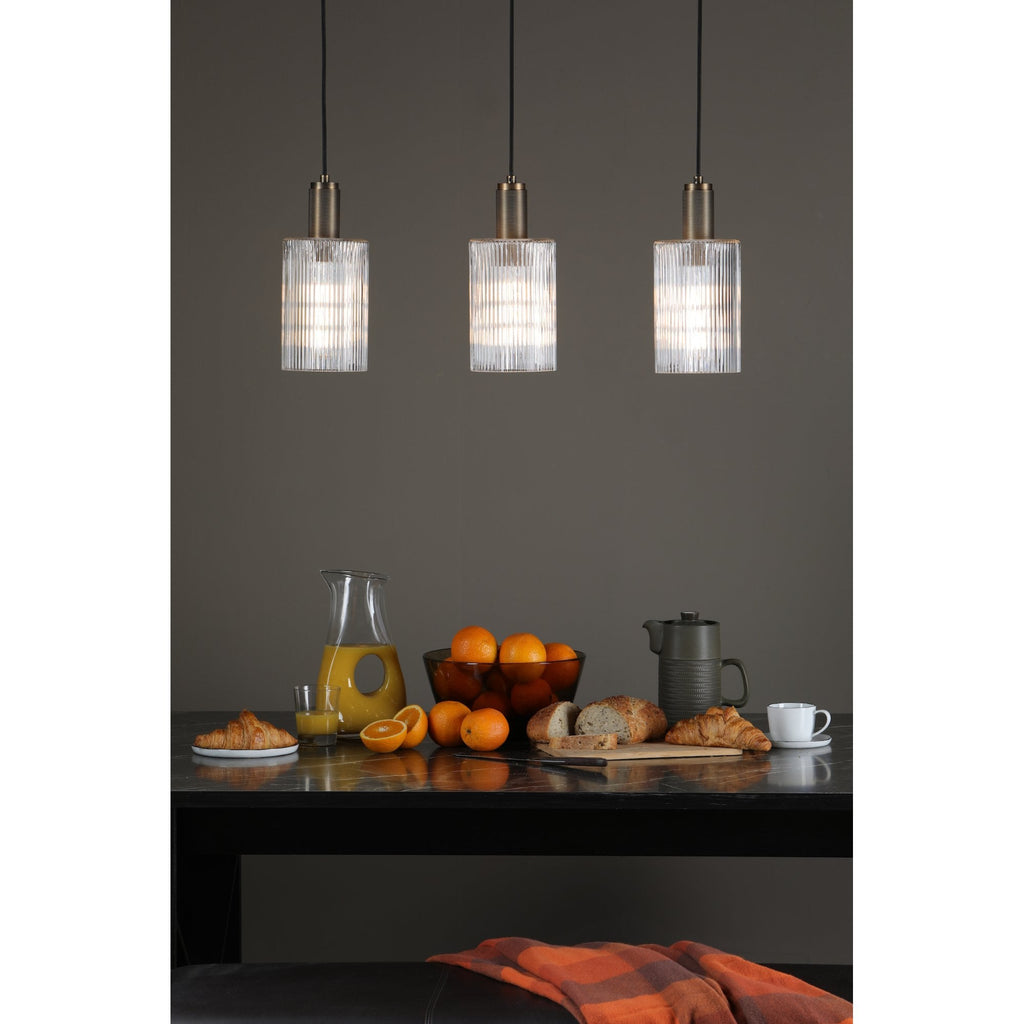 Nikolas Classic Ceiling Pendant Light In Natural Solid Brass With Ribbed Glass NIK0140-E01