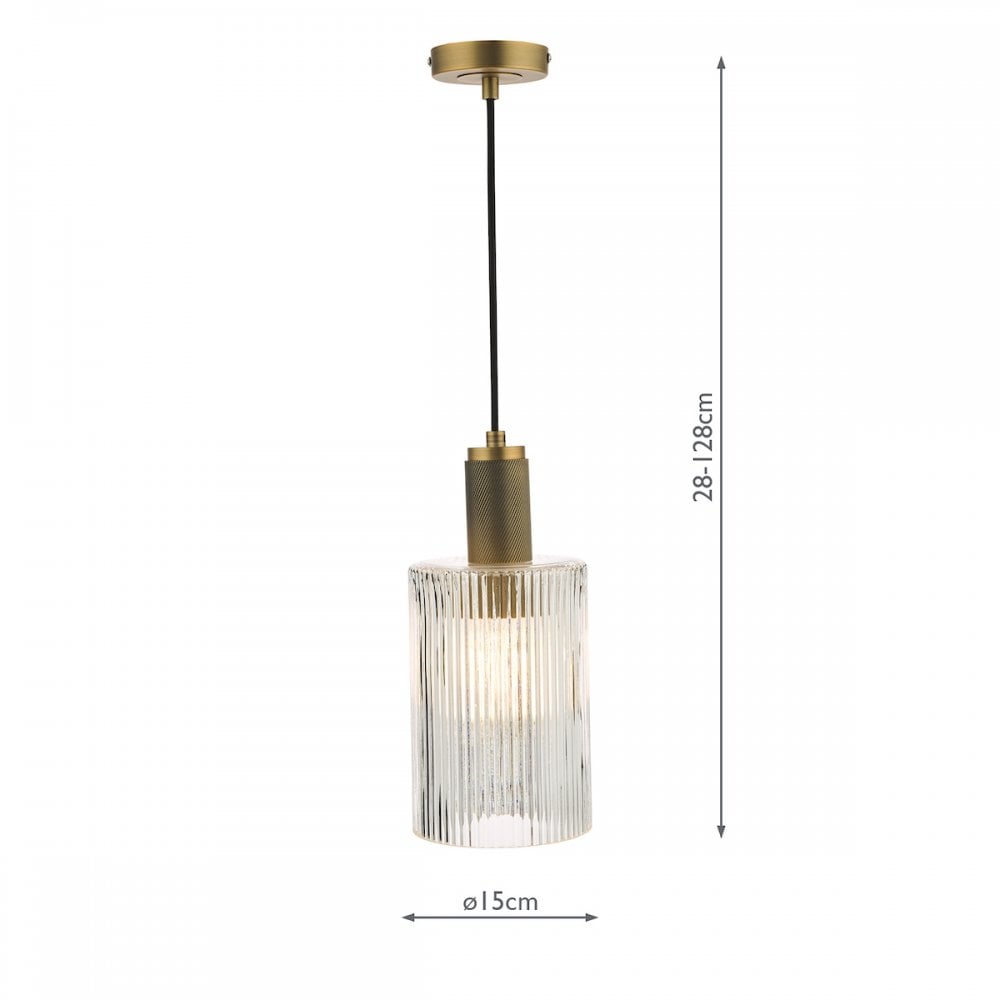 Nikolas Classic Ceiling Pendant Light In Natural Solid Brass With Ribbed Glass NIK0140-E01