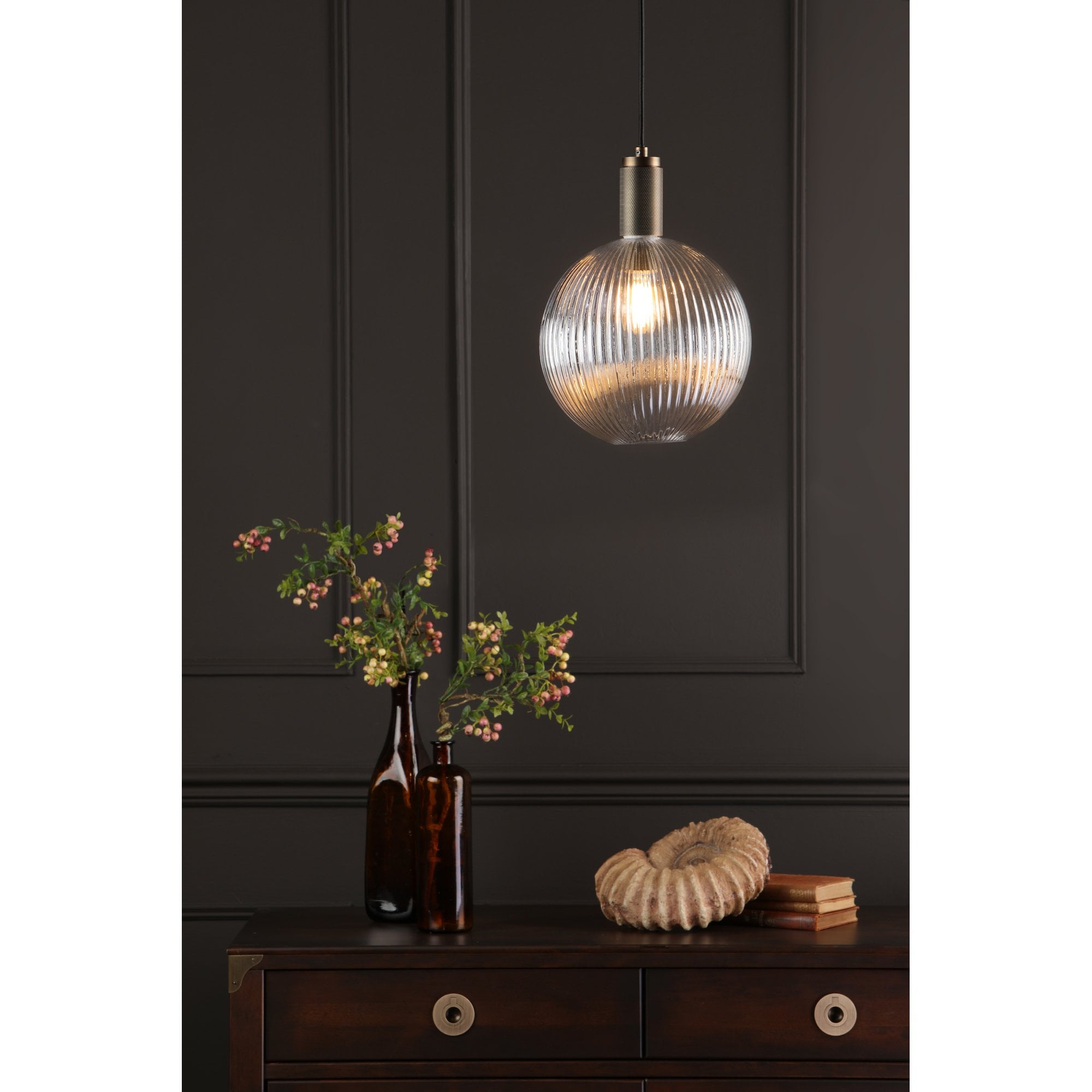 Nikolas Classic Ceiling Pendant Light In Natural Solid Brass With Round Glass NIK0140-E02