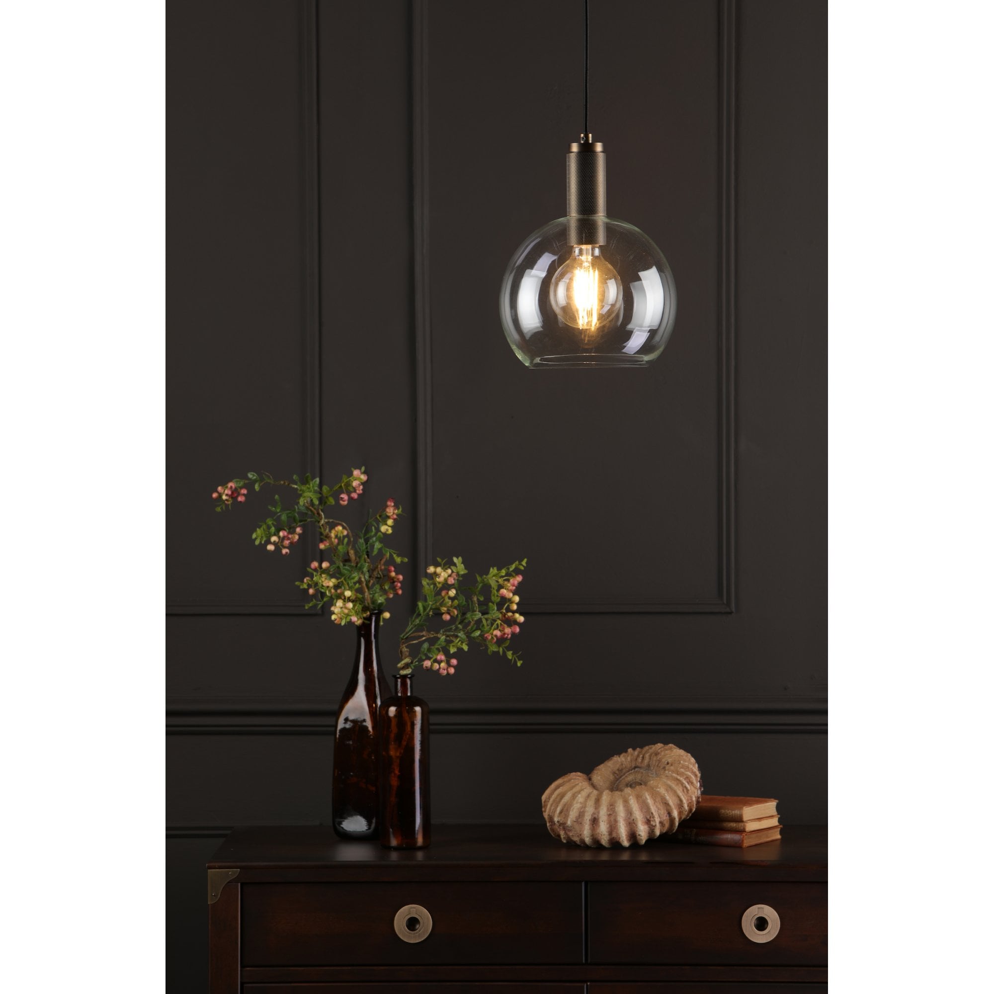 Nikolas Classic Ceiling Pendant Light In Natural Solid Brass With Clear Glass NIK0140-E03