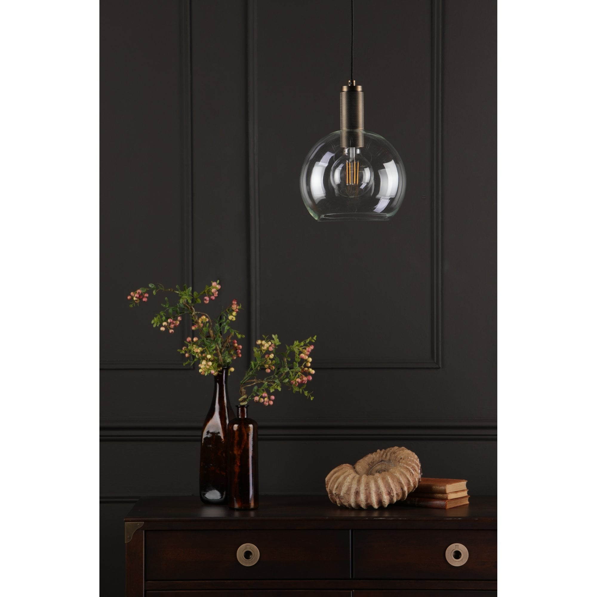 Nikolas Classic Ceiling Pendant Light In Natural Solid Brass With Clear Glass NIK0140-E03